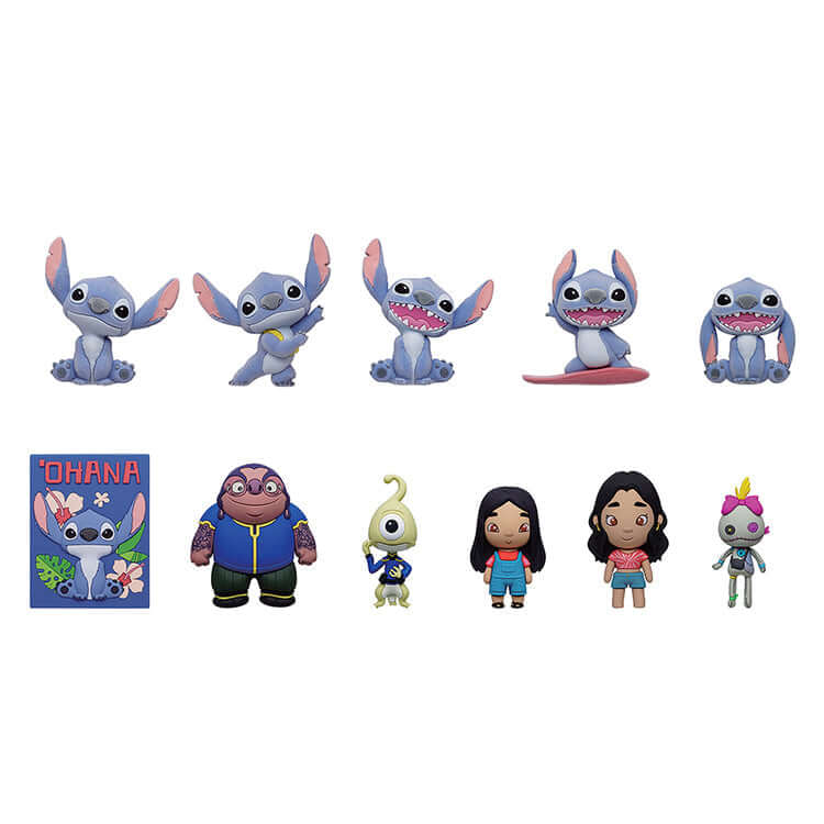 A collection of various plush toys, including Stitch figures and related characters, representing plush toys theme.