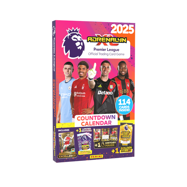 Premier League 2024/25 Adrenalyn XL Trading Card Game Box - Includes 114 Cards, Countdown Calendar, and Special Editions from Panini