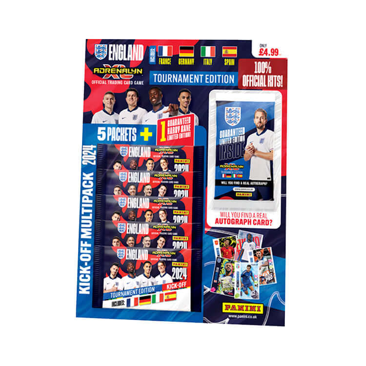 England Adrenalyn XL 2024 Trading Cards Kick-Off Multipack - Official Tournament Edition, featuring 5 packs and autograph card, Earthlets.com