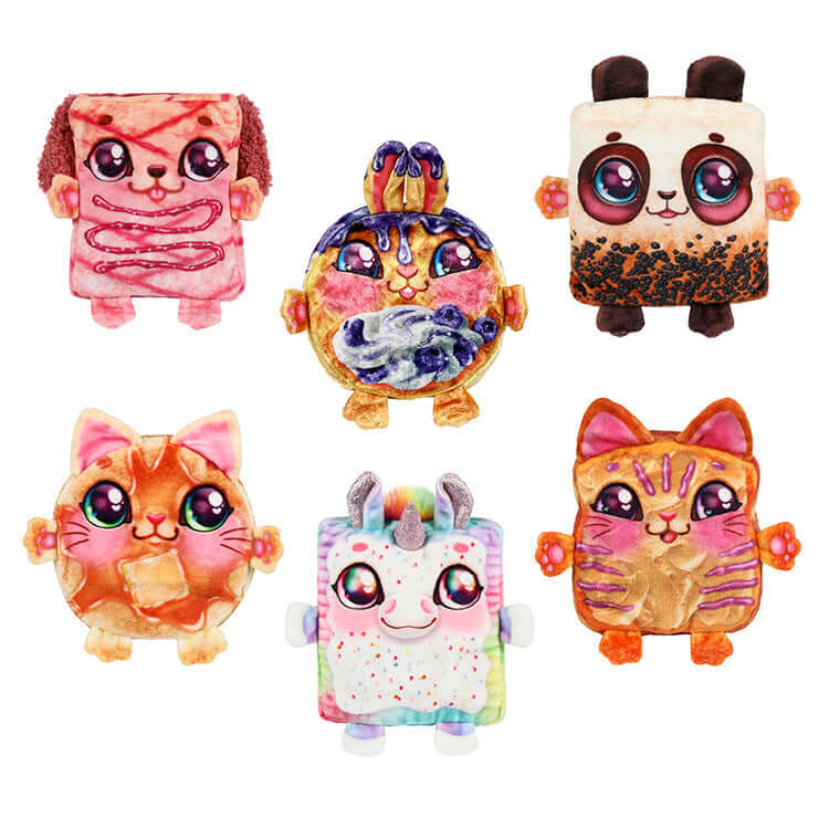 Cookeez Makery Toasty Treatz surprise plush toys collection with colorful, scented characters in various designs.