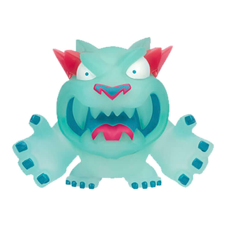 MrBeast Lab Glow Panther vinyl figure featuring a translucent blue design and iconic red accents, perfect for collectors.