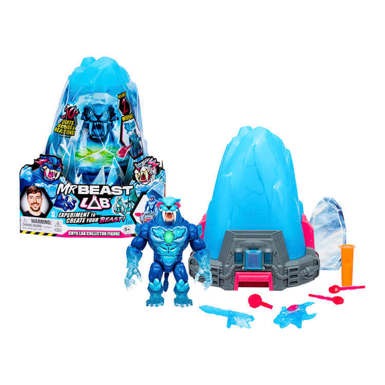 Mr Beast Lab Cryo Lab toy set with Panther Collector Figure and accessories, featuring activation sequence and thermal meltdown experiment