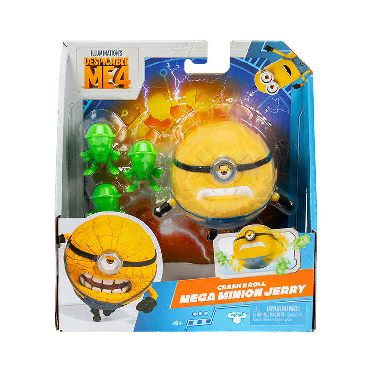 Despicable Me 4 Mega Minion Jerry action figure packaging with roach accessories for fun playtime adventures.