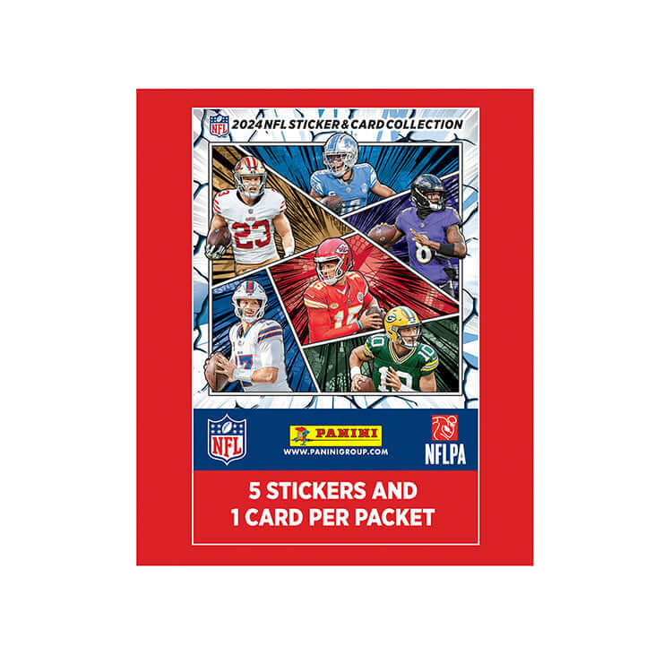 NFL 2024 Sticker and Trading Card Collection featuring 5 stickers and 1 card per packet by Panini.