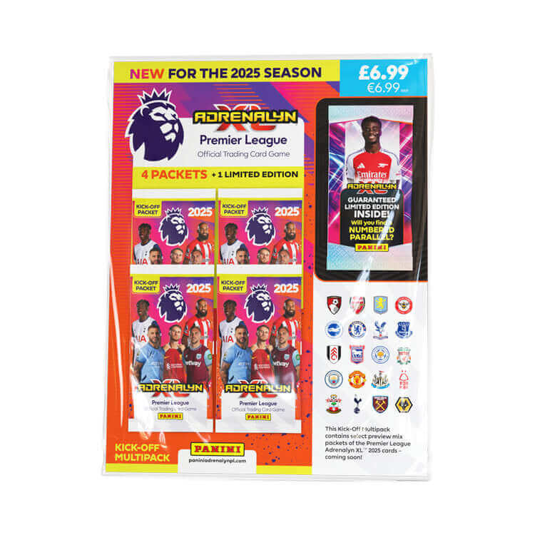 Premier League 2024/25 Adrenalyn XL Trading Card Game Pack from Panini featuring limited edition cards.