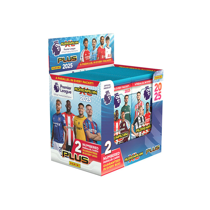 Premier League 2025 Adrenalyn XL PLUS trading cards box showcasing excitement and collectibles for football fans.