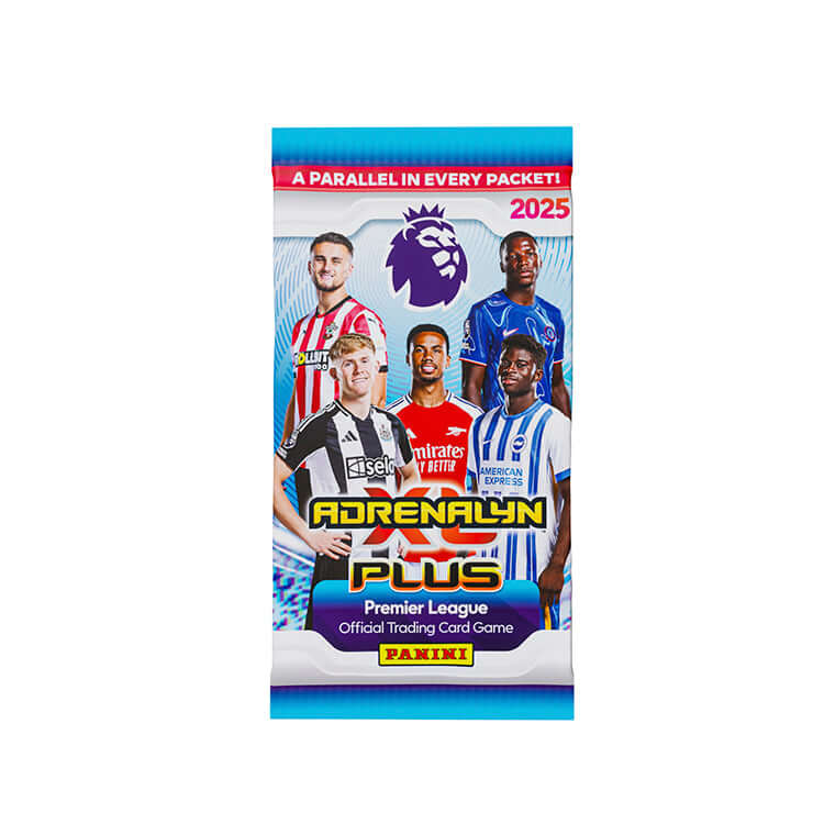 Premier League Adrenalyn XL PLUS trading card pack by Panini for 2025 featuring popular football players.