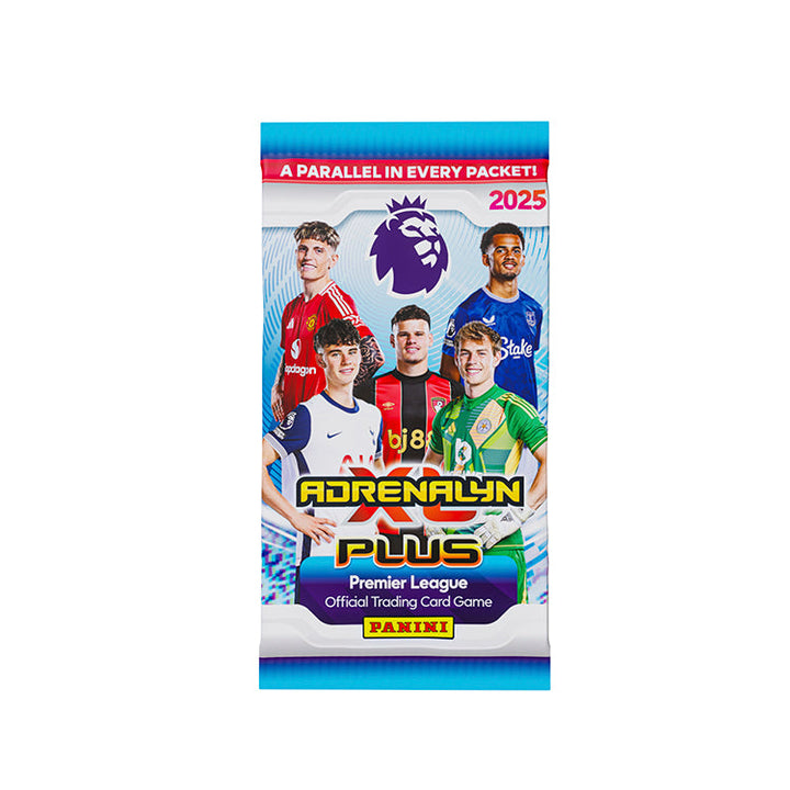 Premier League 2025 Adrenalyn XL PLUS trading card pack by Panini featuring popular football players.