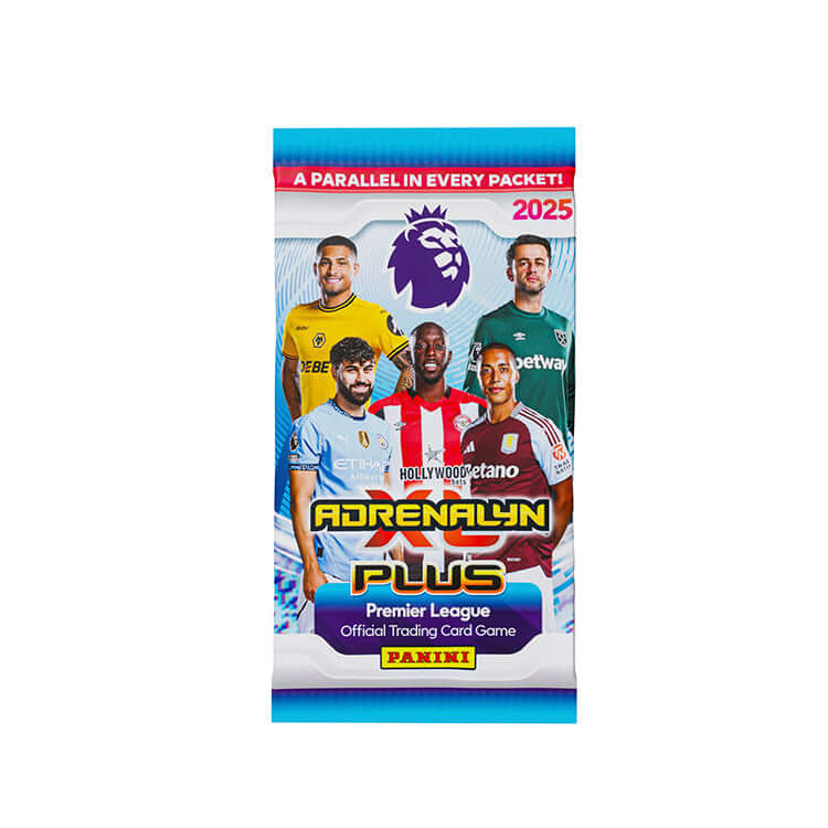 2025 Premier League Adrenalyn XL PLUS trading card pack featuring popular football players by Panini.