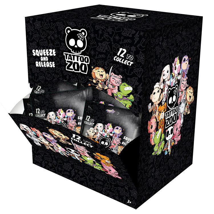 Tattoo Zoo Foamates Assortment - Blind pack display box with characters and logo.