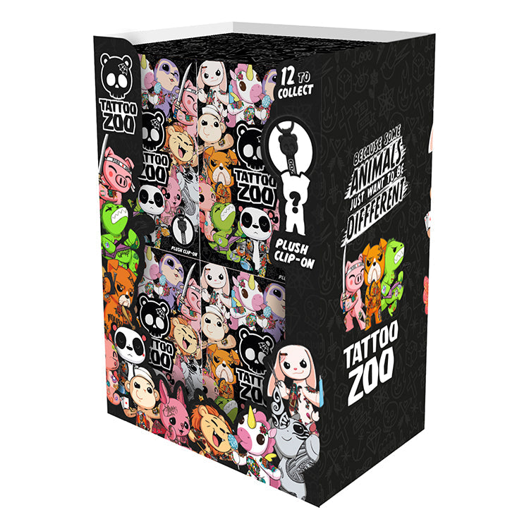 Tattoo Zoo Plush Keychain - Blind box display featuring 12 collectible plush clip-ons.