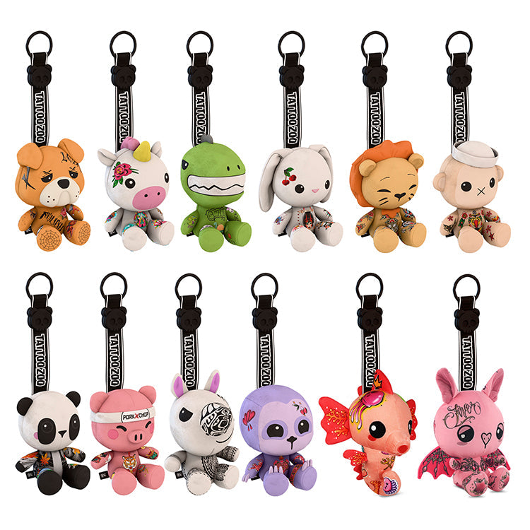 Tattoo Zoo Plush Keychain - Blind box featuring 12 unique tattooed animal plushies in colorful designs.
