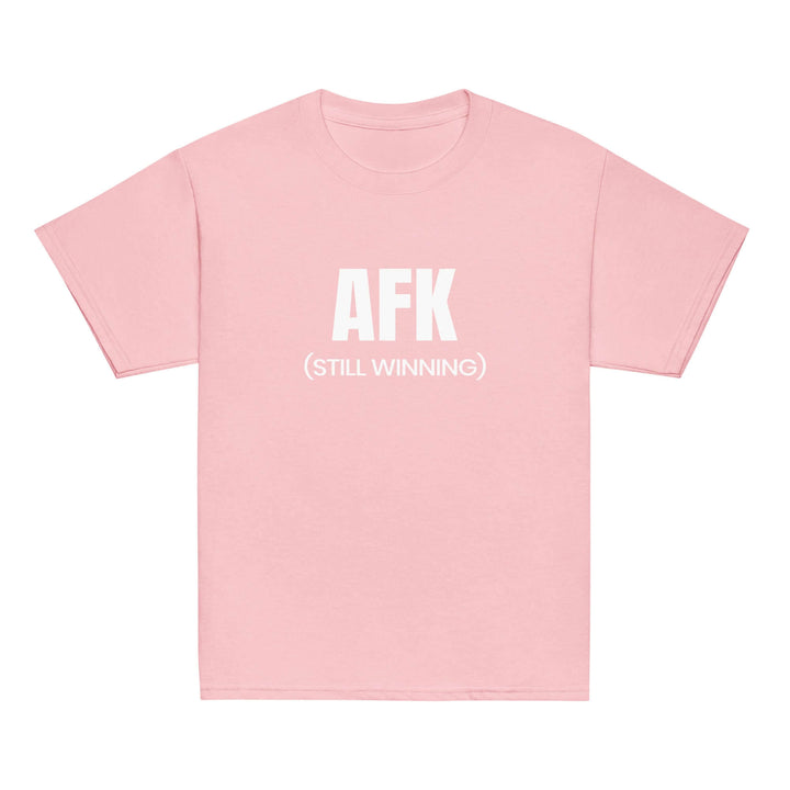 AFK Youth classic tee in pink with AFK (STILL WINNING) text for kids' casual wear