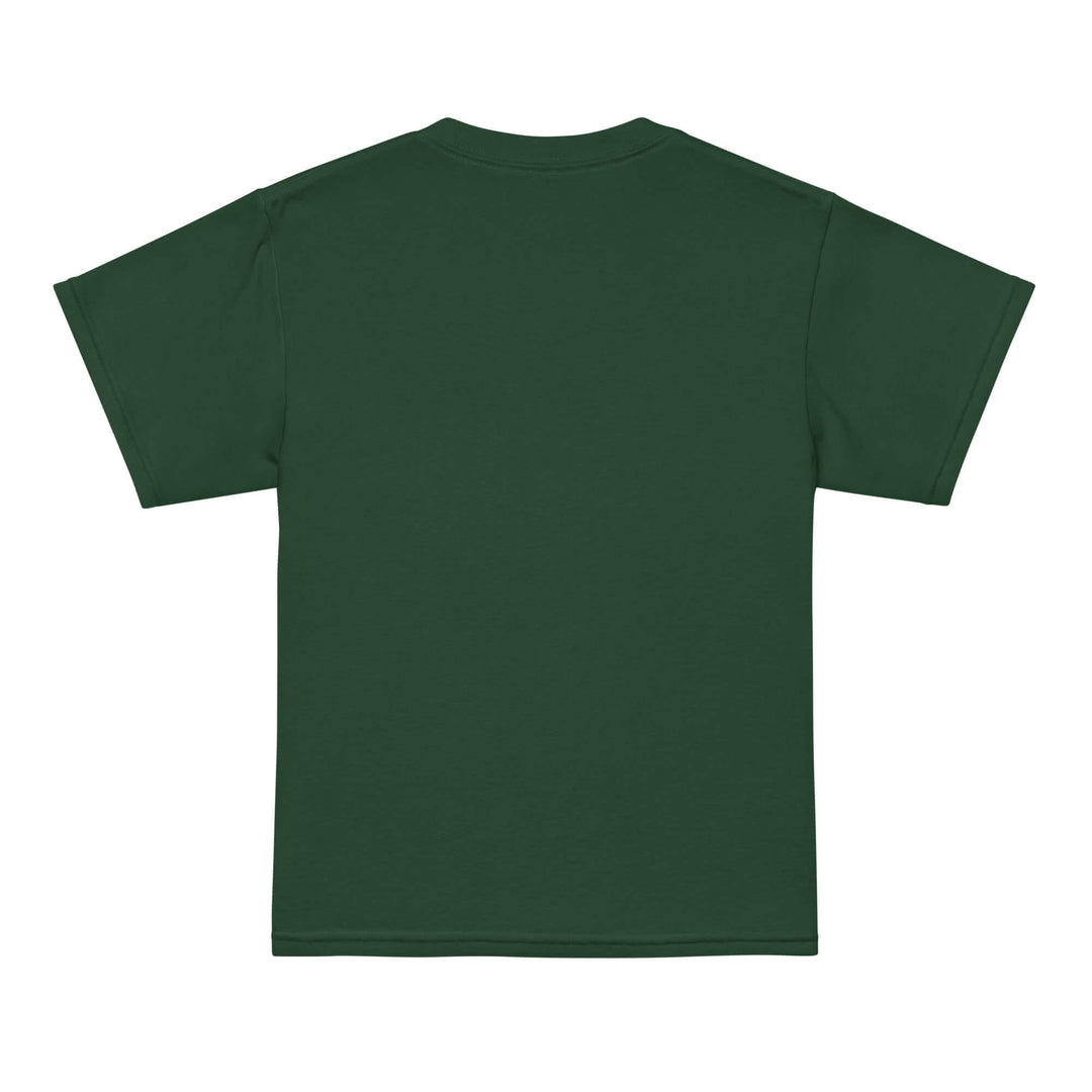 Back view of AFK Youth t-shirt in green, showcasing the modern fit and comfortable design.