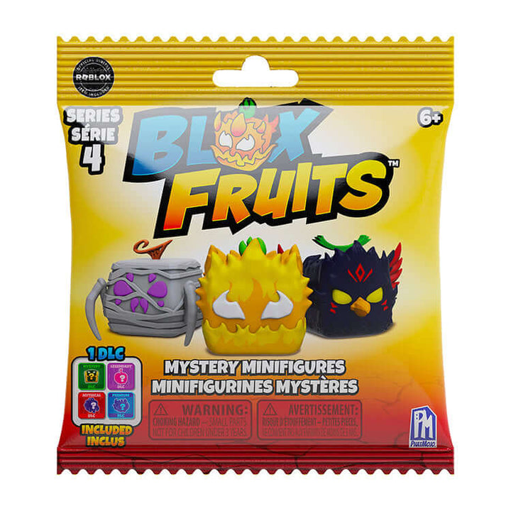 Blox Fruits Series 4 minifigures mystery bag featuring vibrant collectible figures and bonus DLC code.