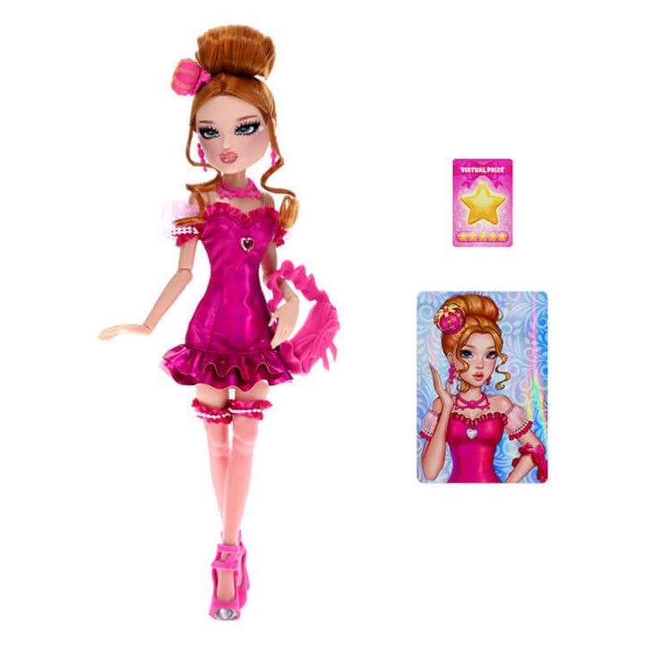 Lovely Hearts fashion doll in hot pink dress with accessories, showcasing style and elegance.