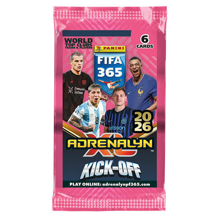 FIFA 365 Adrenalyn XL Kick-Off trading card pack featuring top players from the 2026 collection.