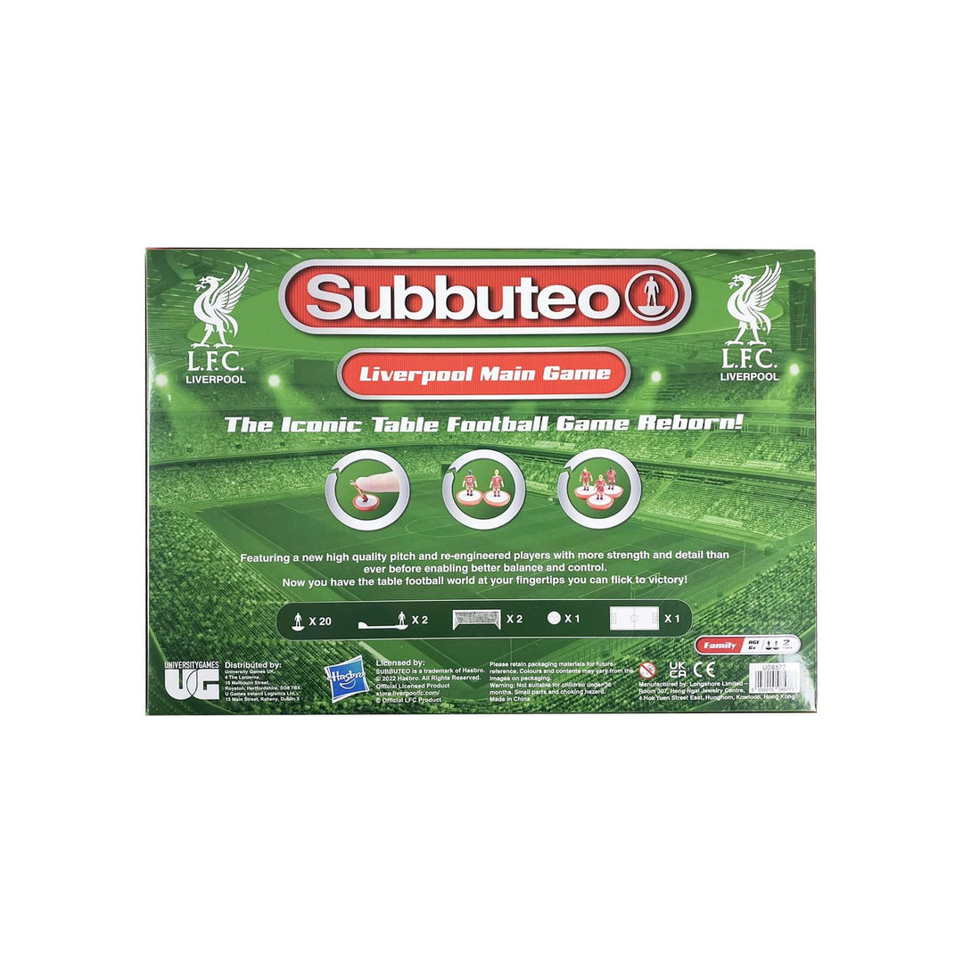 Liverpool FC Subbuteo Main Game packaging showing game components and features.