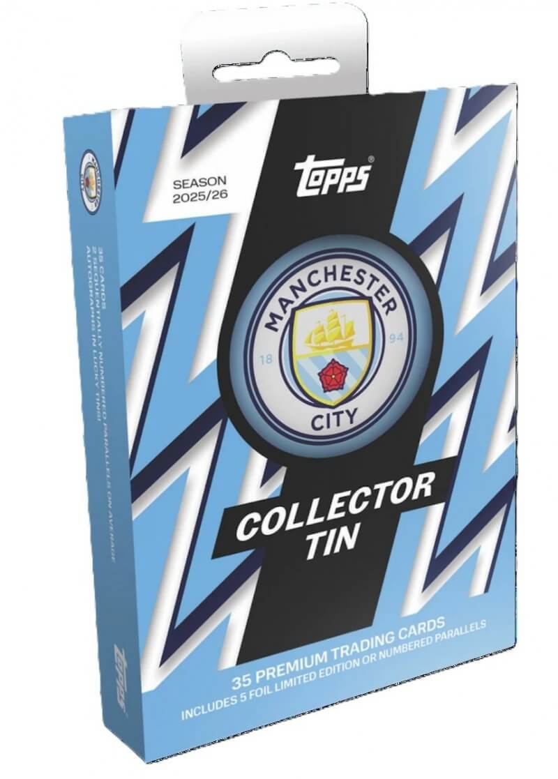 Manchester City Collectors Tin - 2025-26 packaging featuring premium trading cards.