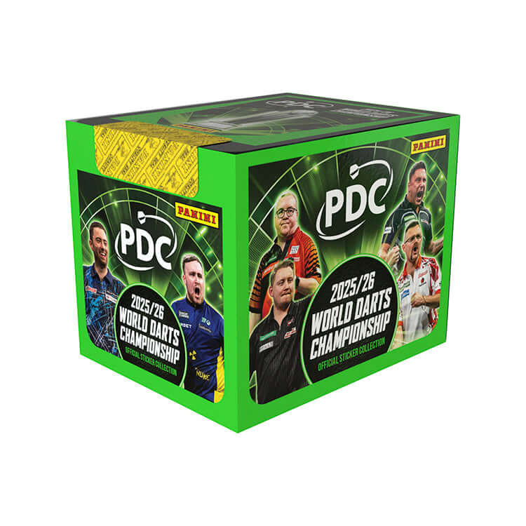 PDC 2026 World Championship Darts Sticker Collection box showcasing top darts talent from Panini.