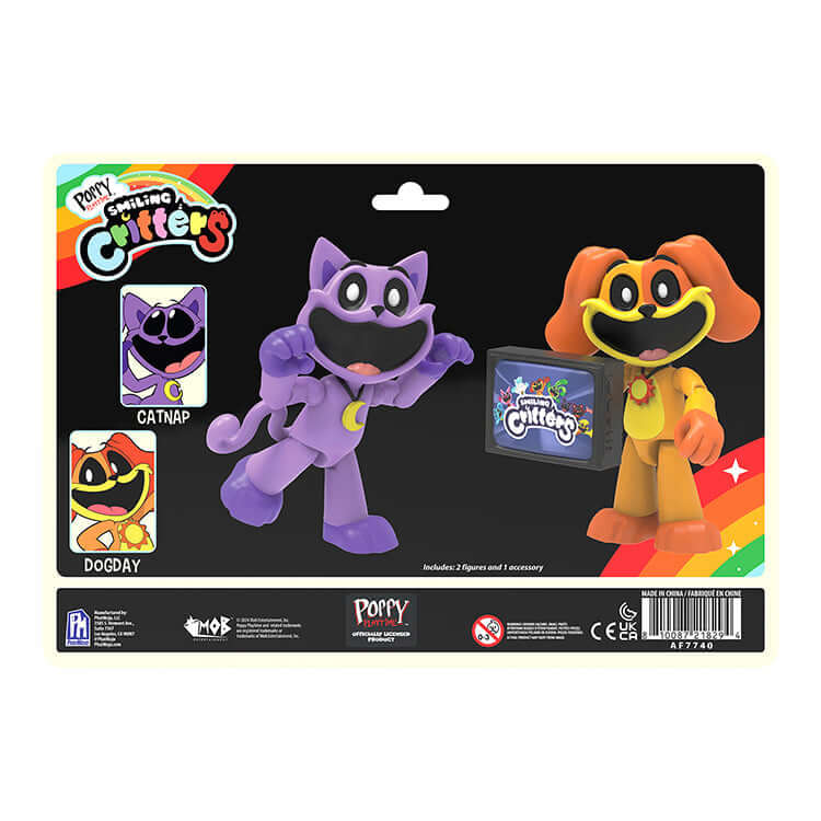 Poppy Playtime Series 3 Smiling Critters Action Figure 2PK featuring CatNap and DogDay figures with TV accessory.