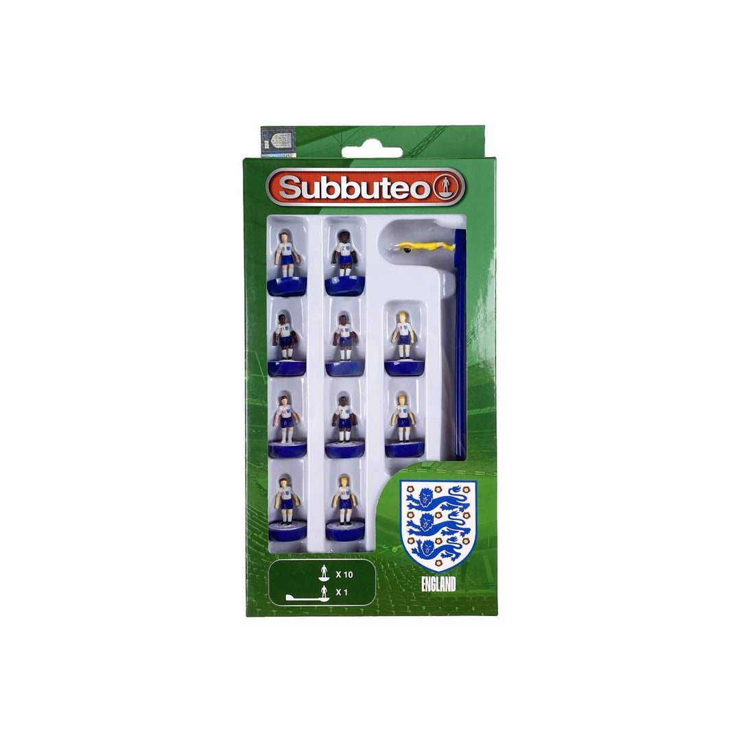 Subbuteo England Team Kit Players set featuring 10 player figures and accessories in official packaging.