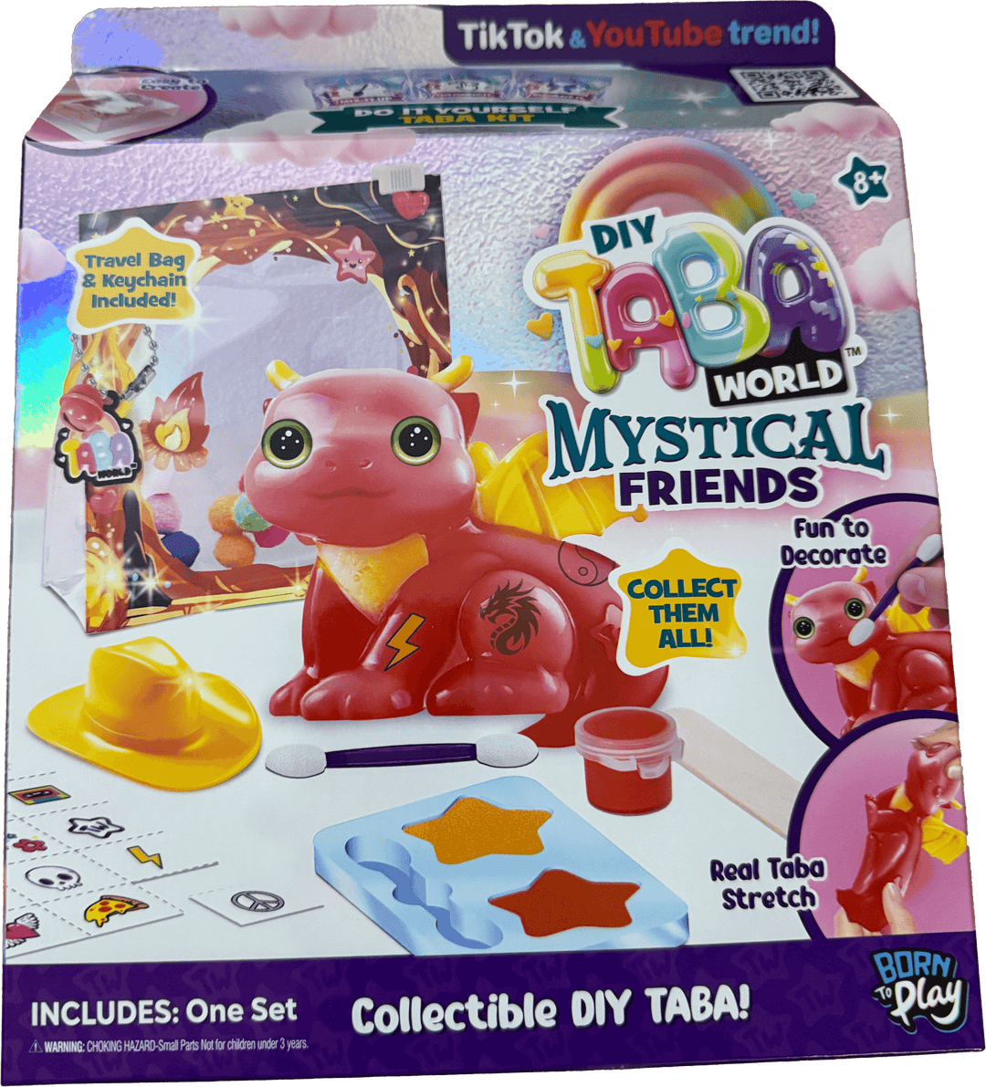 Taba World Make & Display Mystical Friends keyring craft set with dragon figure, travel bag, and DIY accessories.