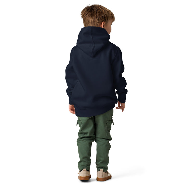 XP Grinder Toddler fleece pullover hoodie shown on a child from the back, featuring a navy color and relaxed fit.