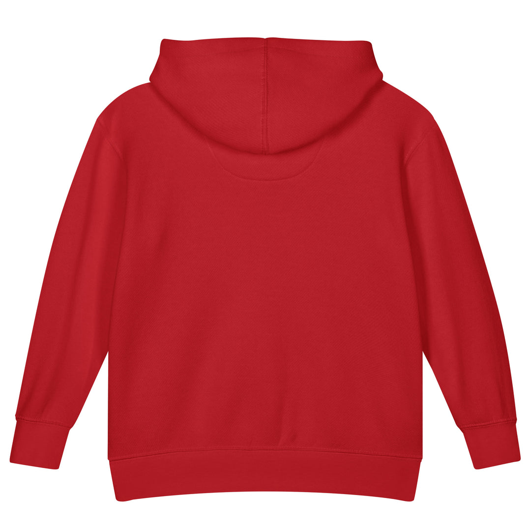 XP Grinder Toddler fleece pullover hoodie in red from the back view.