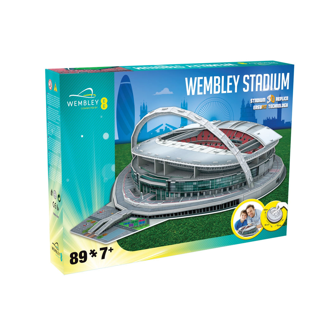 Wembley Stadium 3D Puzzle box packaging showcasing the detailed replica of the famous stadium, ideal for football fans.