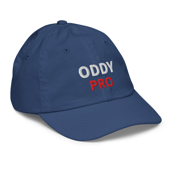 Oddy Pro Youth baseball cap in navy blue, featuring embroidered logo and adjustable strap for perfect fit.