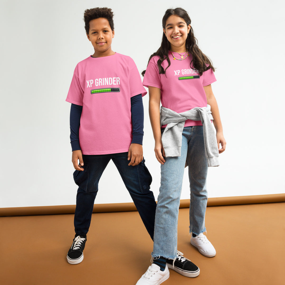 Kids wearing the XP Grinder Youth classic tee in pink, showcasing a stylish and versatile wardrobe staple.