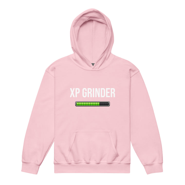 XP Grinder Youth heavy blend hoodie in pink with graphic loading bar design