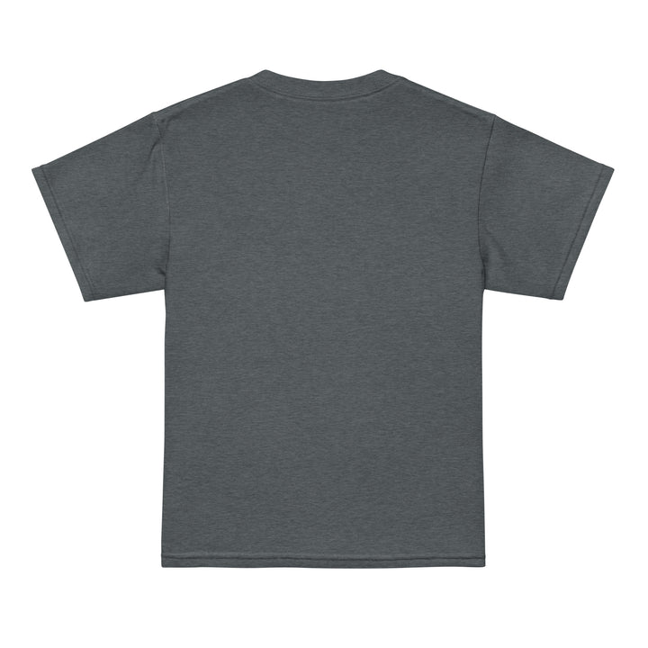 Back view of the XP Grinder Youth t-shirt in dark gray color, featuring a modern fit and soft fabric.