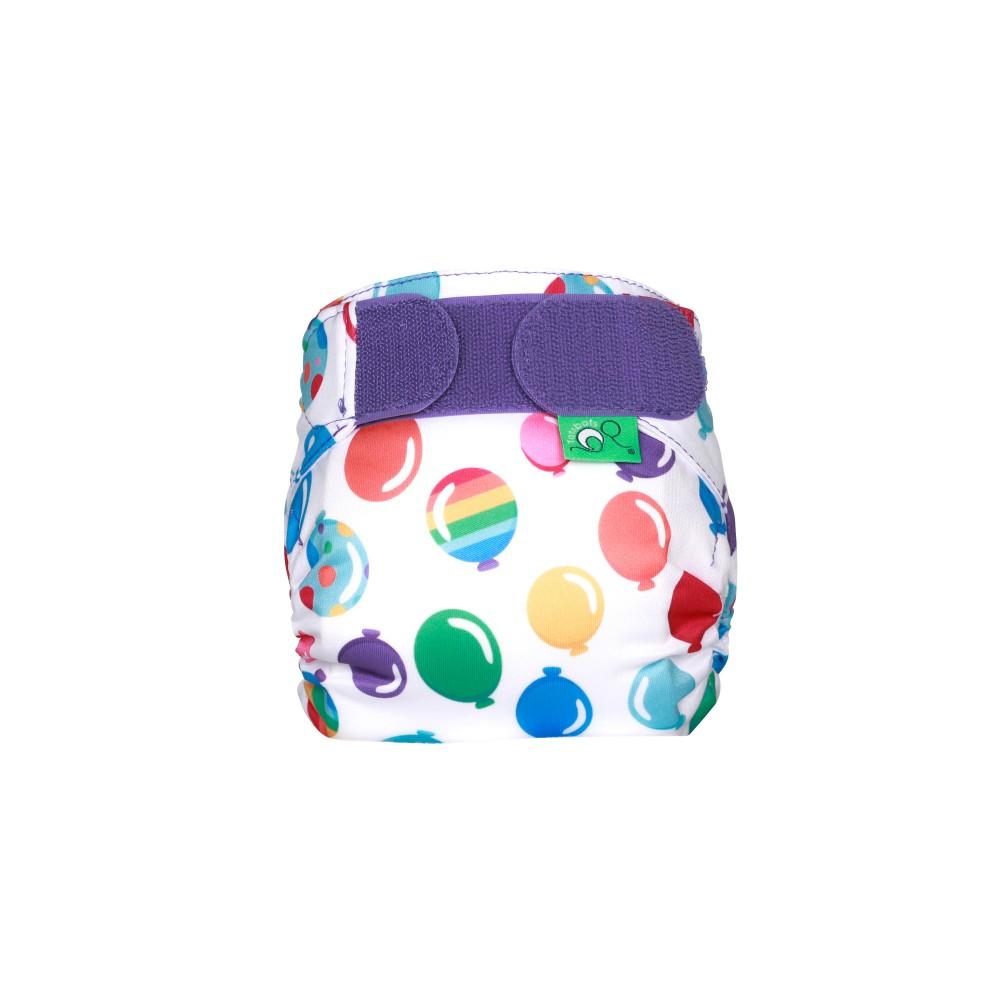 "TeenyFit Star Nappy POP with colorful balloons and purple closure for newborns by Tots Bots"