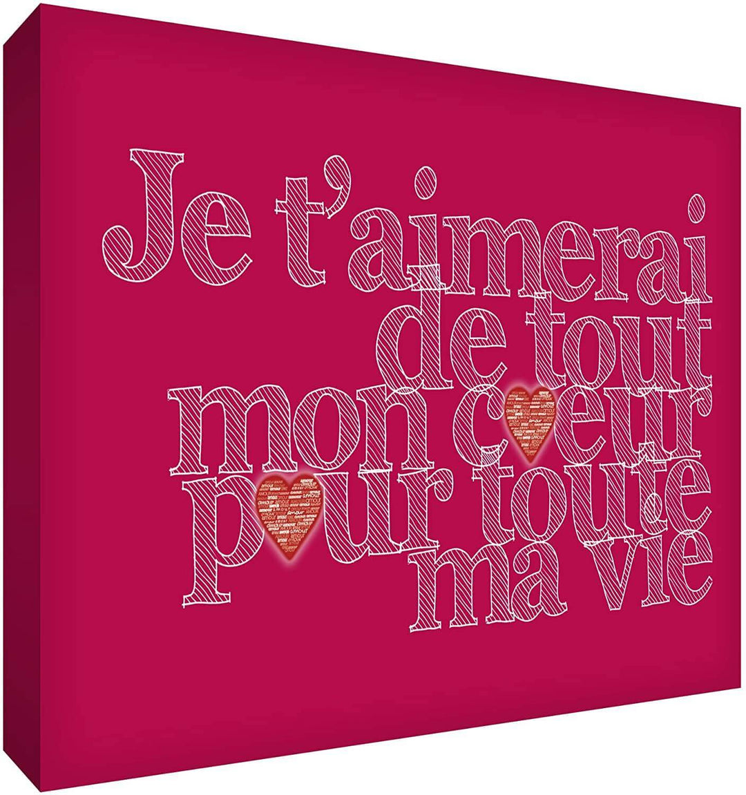 Feel Good Art Canvas Art with French Text - J'aimerai de tout mon coeur pour toute la vie Size Name: 30 x 40 cm Colour Name: Vintage Pink nursery art Earthlets