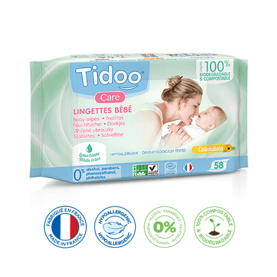 Tidoo Natural Perfume Compostable Wipes - 58 pack wipes Earthlets